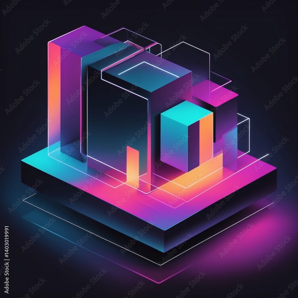 Poster abstract geometric shape with vibrant colors and a futuristic design