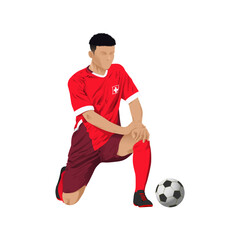 Knees celebration by the futsal, football or soccer player vector. wear red shirt.