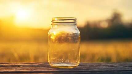 A Clear Glass Jar Placed Upon A Wooden Surface Outdoors
