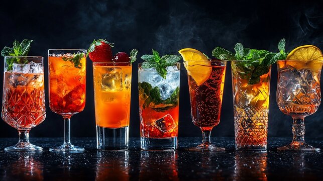 Assorted cocktails, icy cold drinks
