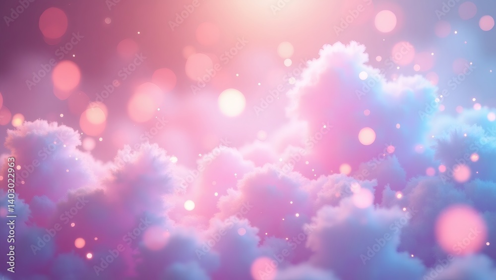 Poster dreamy cloudscape with pastel hues and bokeh effect