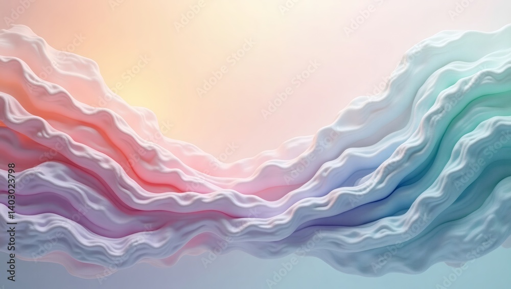 Poster abstract wavy lines in pastel colors, representing a soft, ethereal, and artistic composition. these