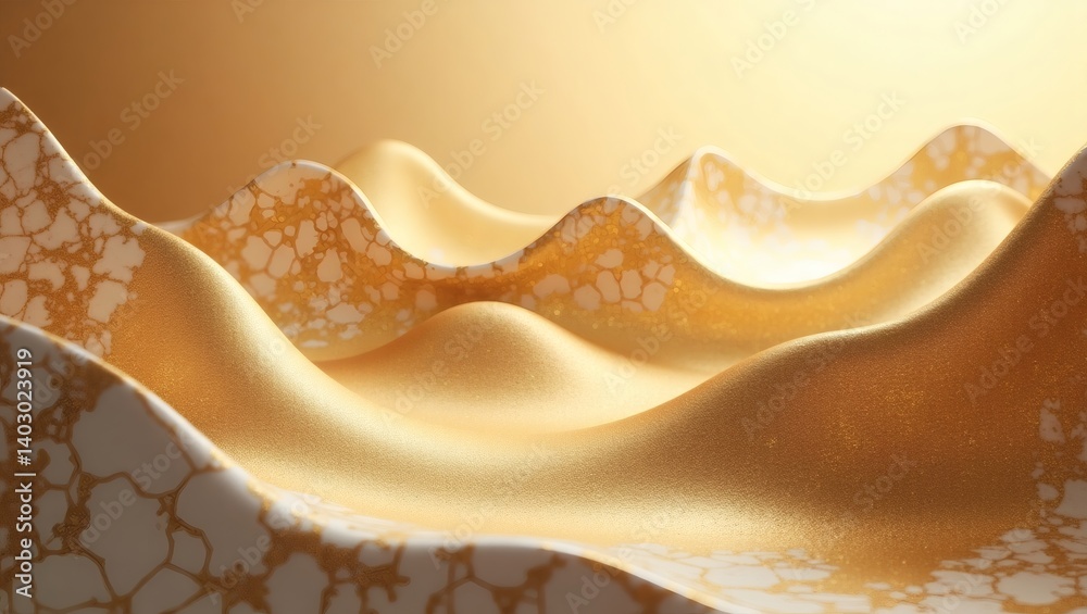 Aufkleber abstract golden texture resembling undulating waves, creating a sense of luxury and elegance. The surface features intricate details and a gradient of warm tones.