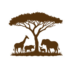 Illustration of forest animal under acacia tree