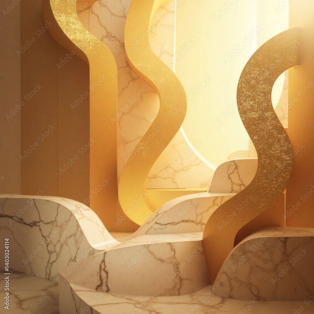 Poster abstract golden and marble art deco design. this image captures a sophisticated interplay of forms a