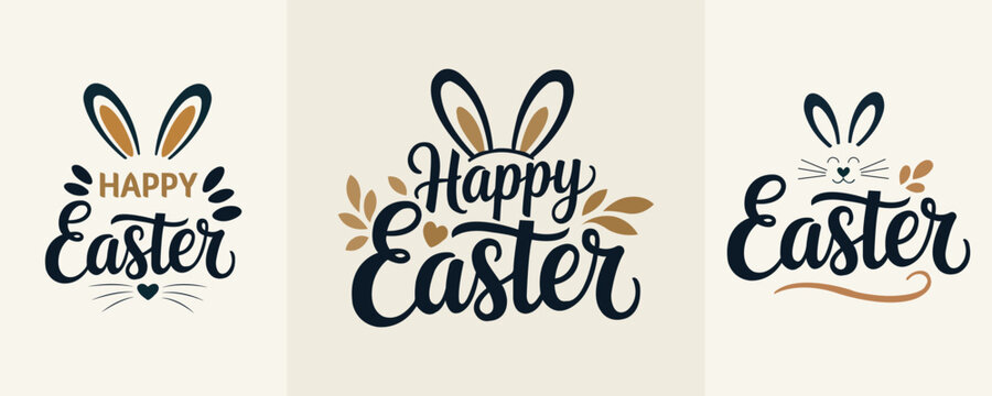 Easter Bunny with Happy Easter,Cute Easter Bunny Spring Design,Happy Easter with Floral Elements,Easter Bunny Artwork with Typography.