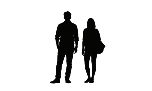 Couple Silhouette PNG: Man, Woman, Bag, Transparent Background