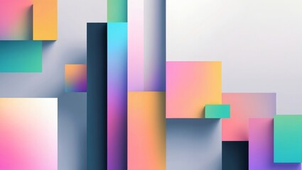 abstract colorful geometric design composed of various shapes and vibrant colors. This artwork combines different textures and shadow, creating a sense of depth and harmony