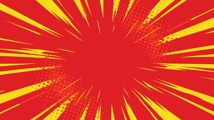 pop art starburst background with halftone dots and center copy space on red