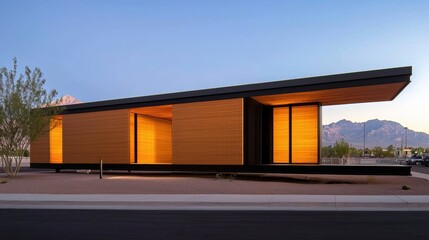 Modern House with Large Windows and Wooden Walls