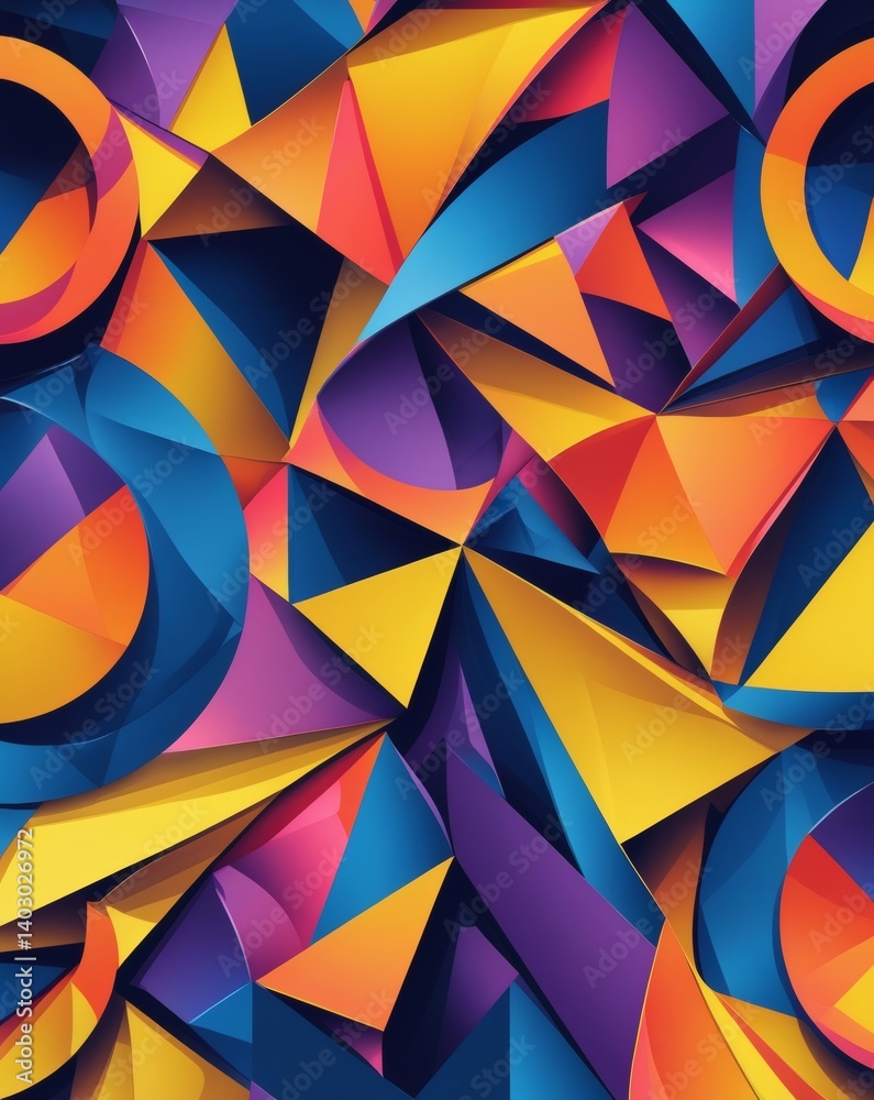 Poster Abstract geometric art pattern with vivid colors and intricate design, The vibrant colors create a visually striking composition, captivating the viewer's eye