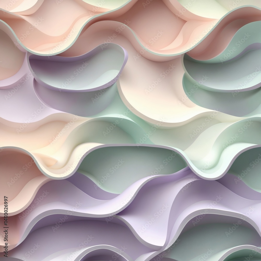 Poster Abstract and colorful 3D rendering of an organic wall design with a layered, flowing structure, perfect for background.