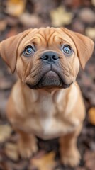 Obraz premium Puppy Looking Up in Leaves