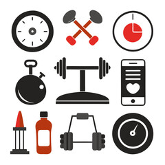 Obraz premium Gym Fitness Icons Set, Workout and Exercise Concept