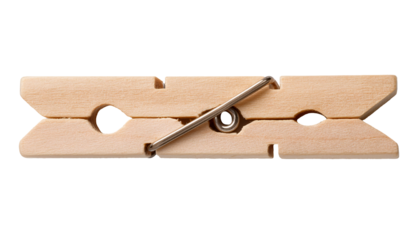 wooden clothespin with metal spring on isolated background for laundry craft or home decoration
