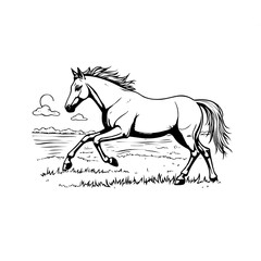 Illustration of racing horse outline on white background