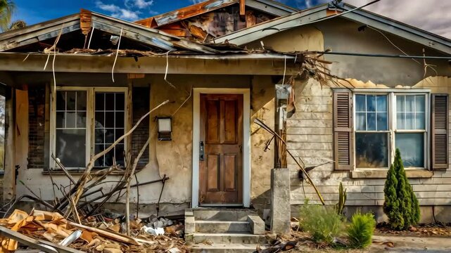 Destructive storm leaves home severely damaged and in need of repair.