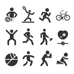 Simple Black Icon Set for Fitness and Health