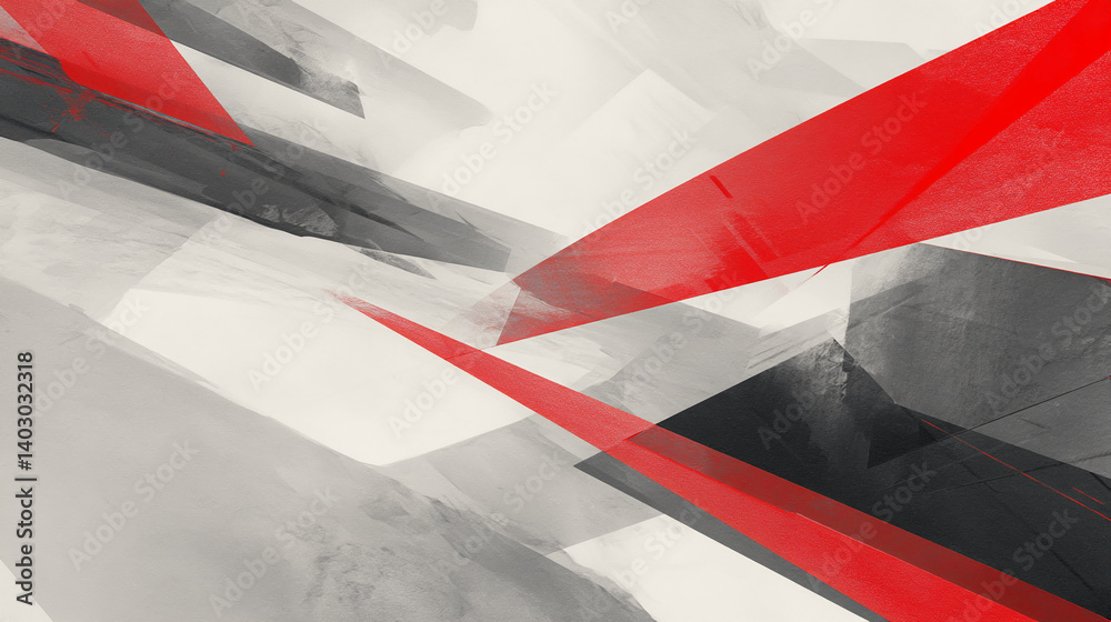 Poster Abstract artwork featuring red and gray geometric shapes creating a dynamic composition, showcasing a modern and energetic style ideal for design projects