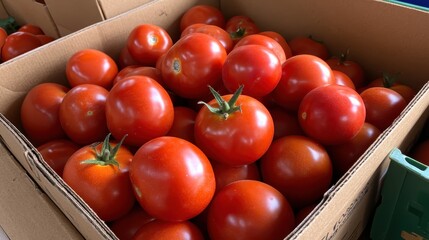A bountiful box brimming with ripe, red tomatoes, creating a sense of abundance and the connection to farm-fresh produce, symbolizing harvest and nutritious living.