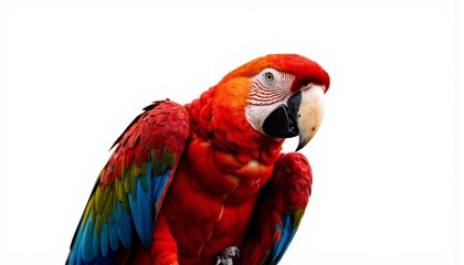 Naklejka premium Colorful macaw parrot perched against white background 