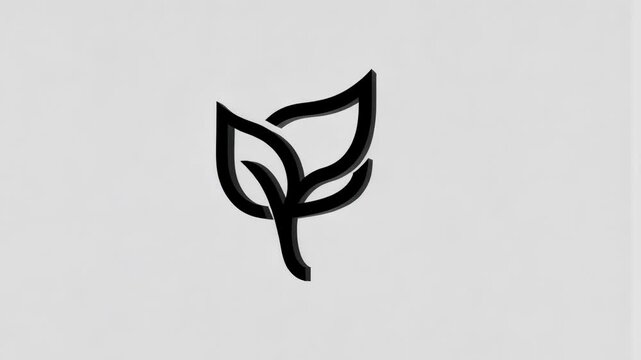Minimalistic plant with twin leaves forming an abstract, elegant black design element on a clean white background - simple nature logo