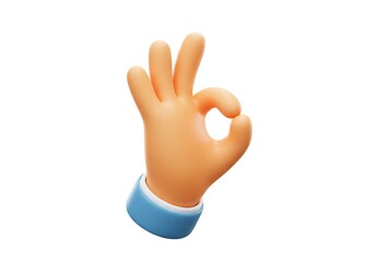 3D Cartoon hand showing ok gesture on white background