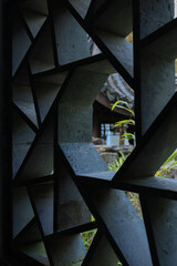 Fototapeta premium Abstract geometric wall in the japan garden in Bochum, Germany
