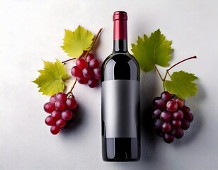 Obraz premium A bottle of wine with grapes, white background