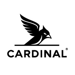 Fototapeta premium Bold logo featuring a flying cardinal, perfect for a company or team identity. A stylized logo showcasing a red cardinal in flight against a backdrop of black typography spelling out 