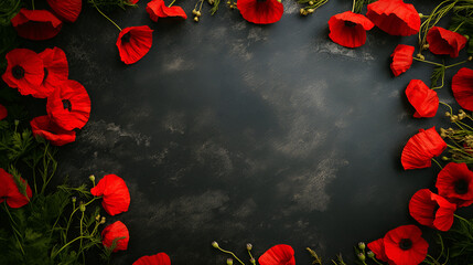 Bold Red Poppies Framing a Dark Background floral theme