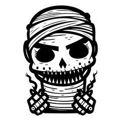 Bandaged Skull Holding Explosives Vector Artwork