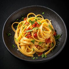 spaghetti with tomato sauce and basil