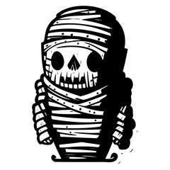 Monochrome Mummy Illustration for Halloween Decor