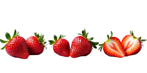 Fresh Strawberries, Half Cut, Transparent Background.