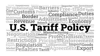 U.S. Tariff Policy Word Cloud. Key Concepts and Impacts on Global Trade and Economy