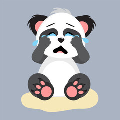 Cute cartoon animal panda crying. Flat vector illustration isolated on grey background.