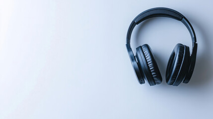 Sleek black wireless headphones isolated on a plain white background