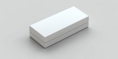 Fototapeta premium Blank white rectangular box mockup with lid on light grey surface for product layouts, packaging design blogs and minimalistic presentation websites.
