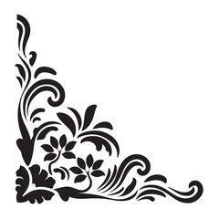Fototapeta premium Elegant Black Floral Corner Ornament – Vintage Decorative Vector Design on White Background