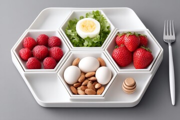 3D model of a smart plate that visually divides food groups for balance