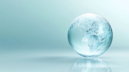 Digital Globe with Network Overlay on Blue Background, A digital globe with a network overlay on a light blue background