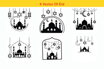 Mosque Line Minimalist Design of Islamic Ornament Background,Eid Mubarak Greeting Card Template