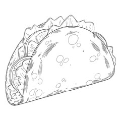 Hand-Drawn Taco Line Art - Fast Food Mexican Snack Art