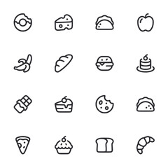 A set of food icons in black and white