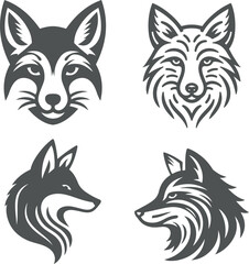 Silhouette vector illustration set of a fox.