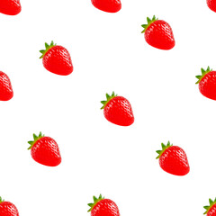 Glossy candy bars shaped like bold red strawberries. Seamless pattern with dessert on a white background.