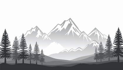 Fototapeta premium Mountain Silhouette Landscape with Pine Trees – Vector Nature Illustration