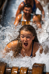Obraz premium Thrilling adventure on the white water rapids at El Ro Bravo in Disneyland Paris filled with laughter and excitement