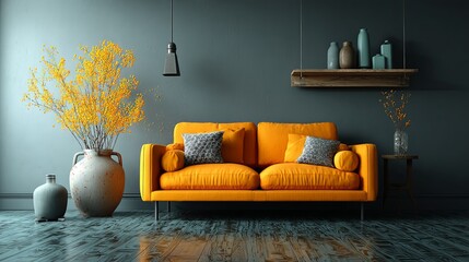 Cozy Couch with Floral Arrangement